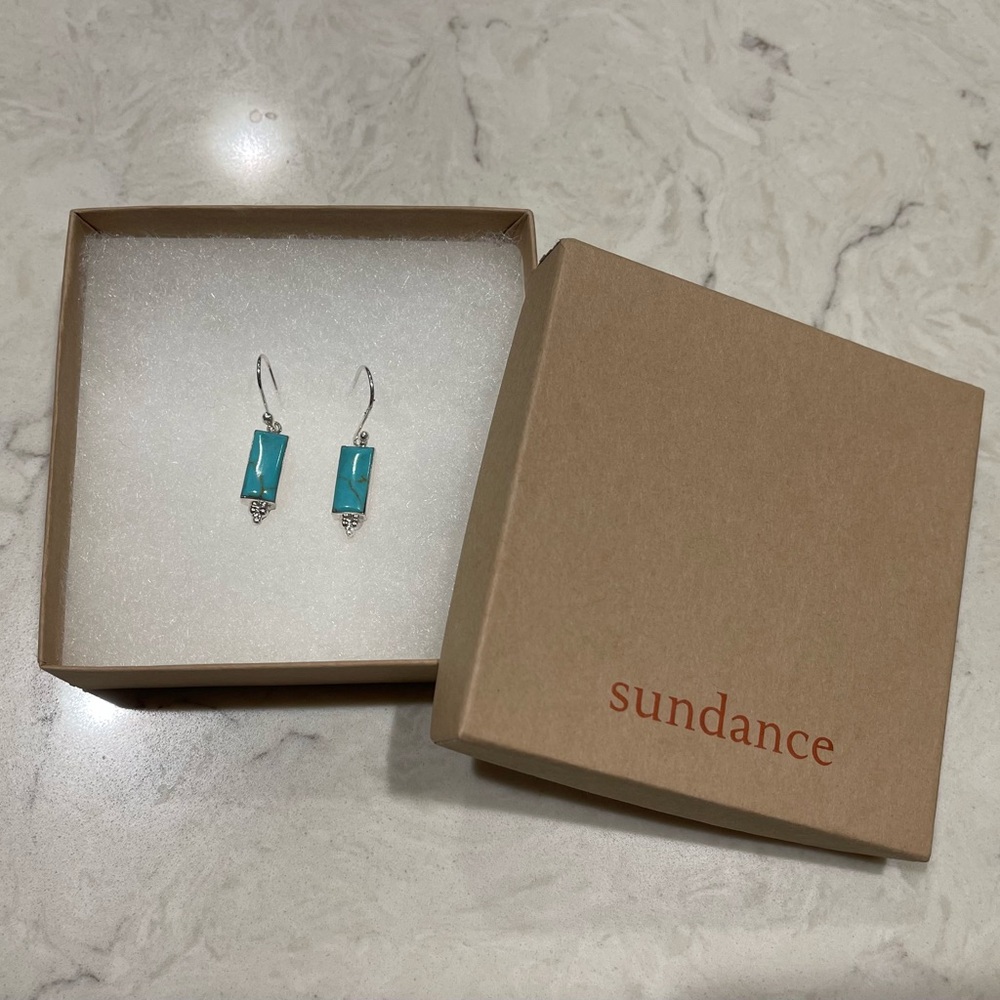Sundance Catalog Sterling Silver Turquoise Petite Drop Earrings